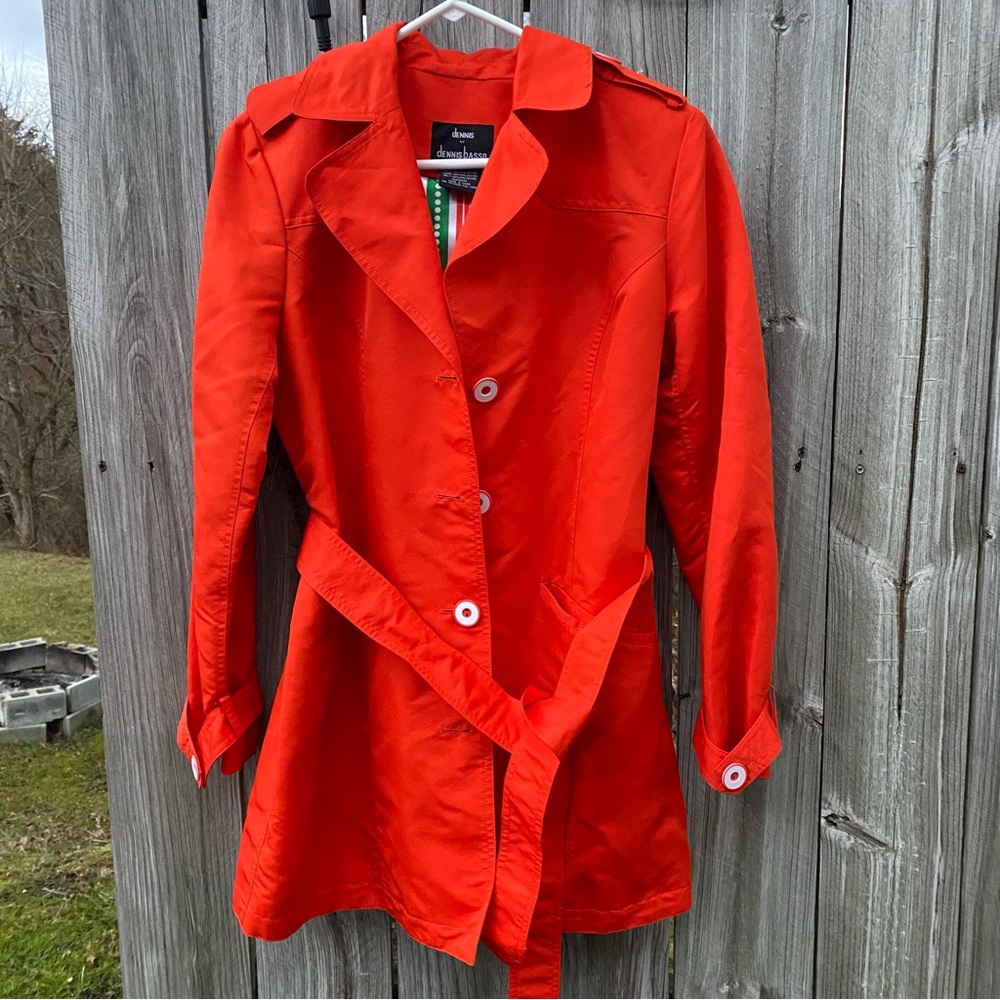 City Chic Dennis Basso XS Retro Orange Red Women's Buttoned Trench‎ Coat w Belt